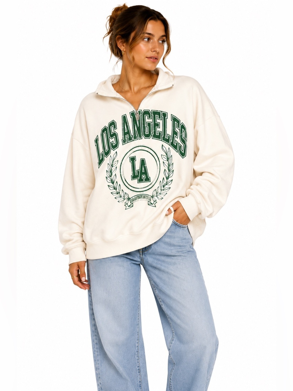 No Boundaries Los Angeles Quarter Zip Sweatshirt Medium Graphic Pullover